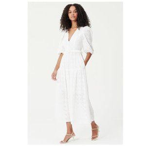 The Celie Dress in Featherington Eyelet - White Midi Floral Embroidery Dress